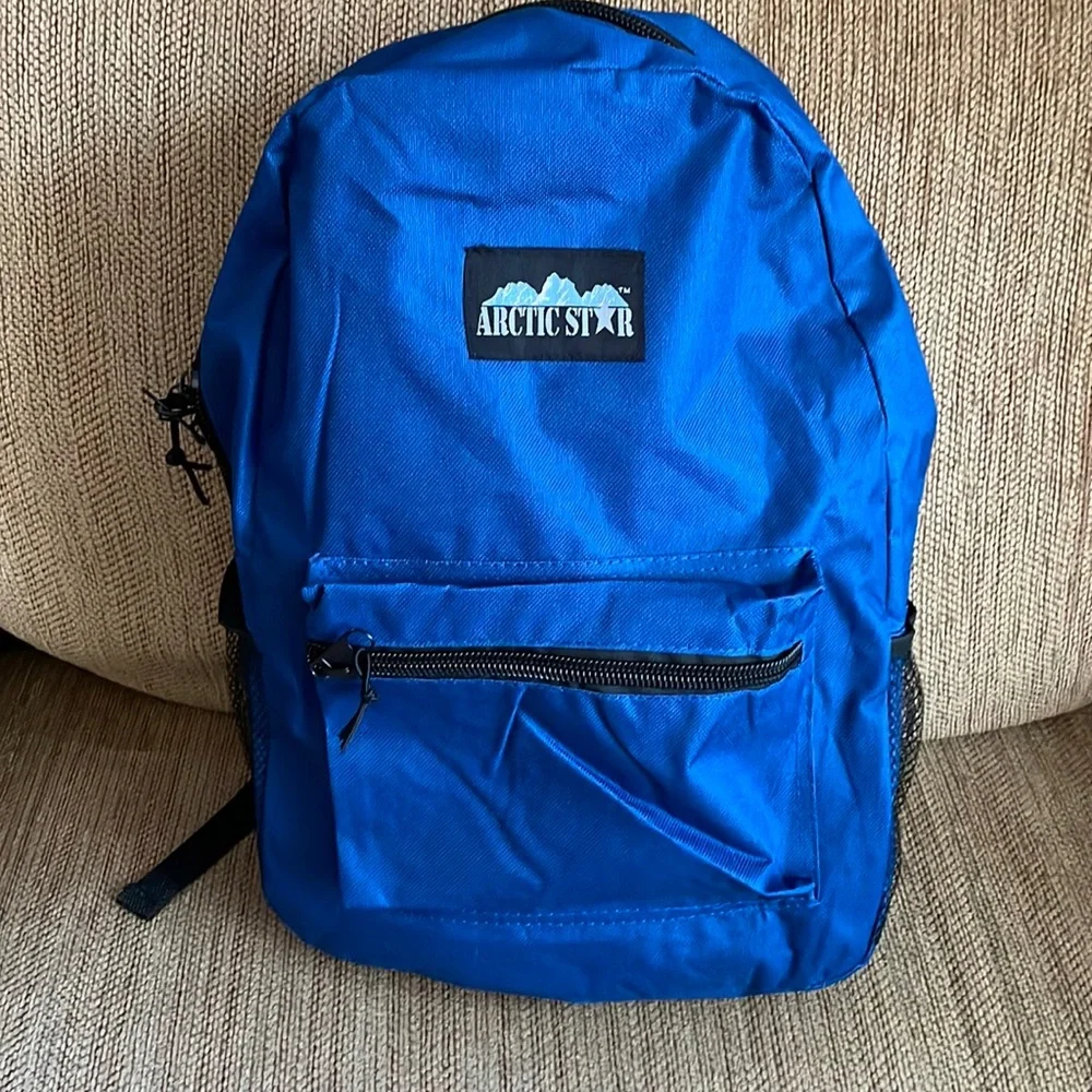 NWT Arctic Star backpack blue w/ front pocket zip padded back mesh side pockets
